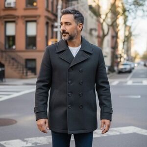 Vintage Arjun Men's Black Double Breasted Wool Blend Peacoat Jacket Size 6XL NEW